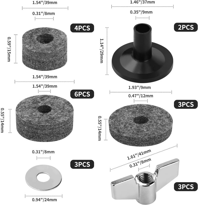 A.I.FORCE 23 Pieces Cymbal Replacement Accessories, Includes Cymbal Stand Felts, Drum Cymbal Felt Pads, Wing Nuts, Washers, Cymbal Sleeves and Drum Key - Gray - Image 5